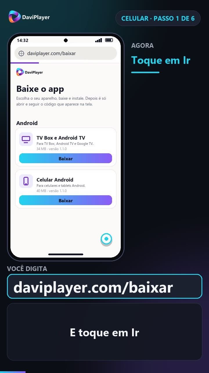 Navegador do celular aberto em daviplayer.com/baixar