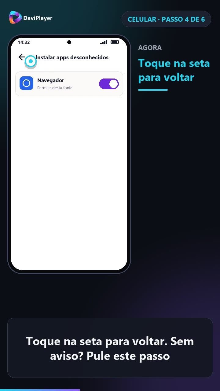 Tela Instalar apps desconhecidos com a opção Permitir desta fonte ligada para o navegador