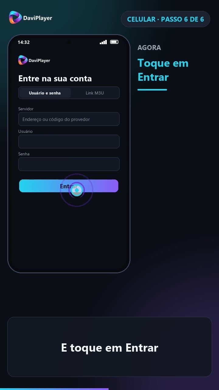 Tela Entre na sua conta do DaviPlayer no celular, com o botão Entrar