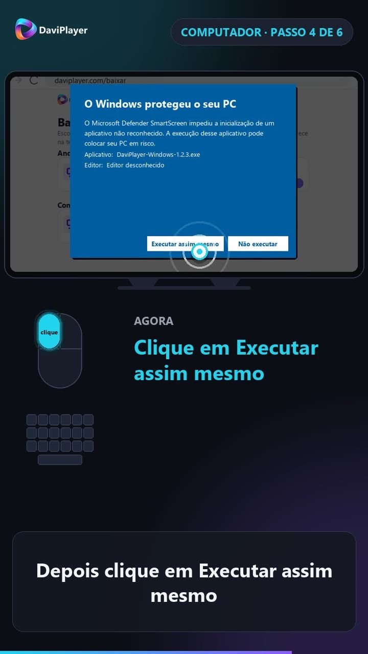 Aviso azul O Windows protegeu o seu PC, com o botão Executar assim mesmo