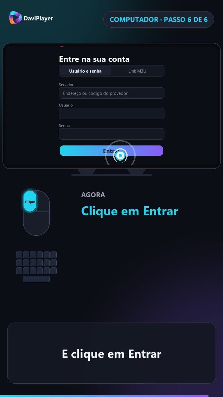 Tela Entre na sua conta do DaviPlayer no computador, com o botão Entrar