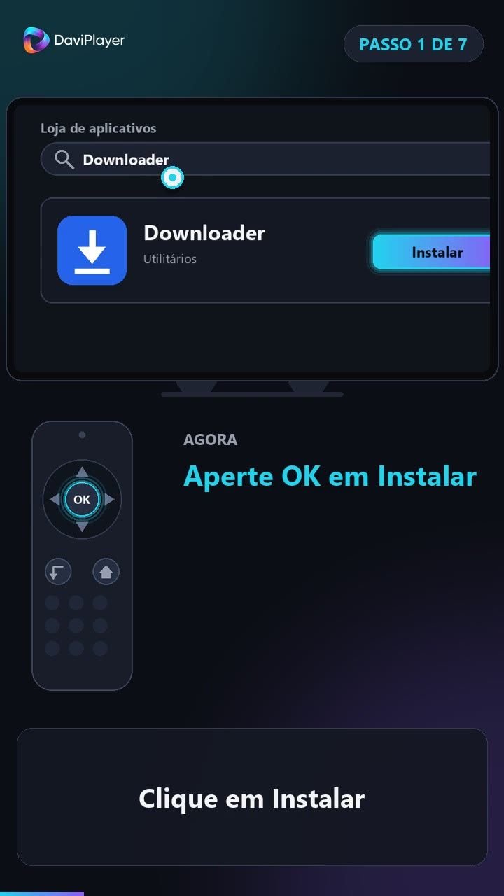 Downloader na loja de aplicativos da TV, com o botão Instalar