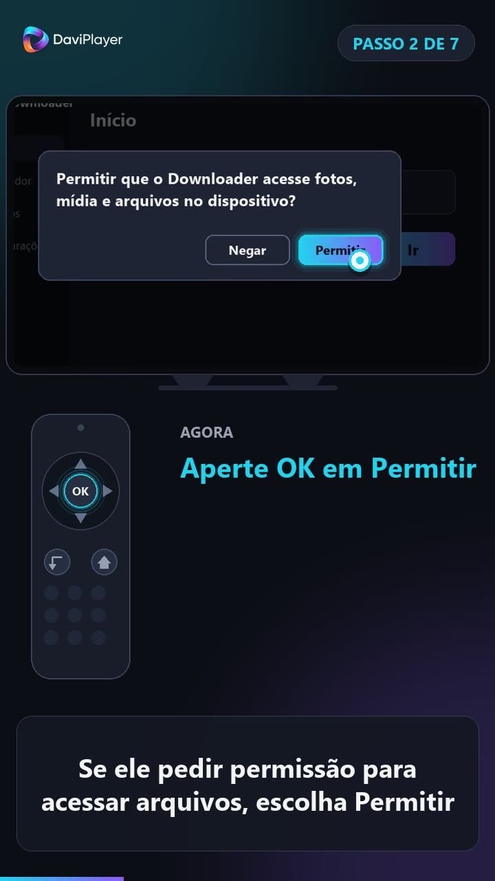Tela do Downloader pedindo permissão de arquivos, com o botão Permitir