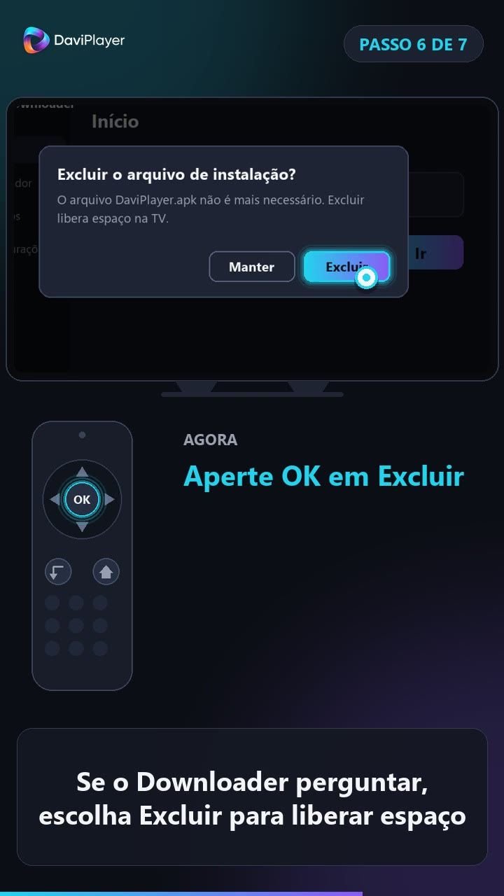 Pergunta Excluir o arquivo de instalação, com o botão Excluir